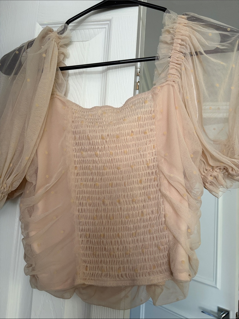 Sheer Ruched Puff Sleeve Top - Picture 3 of 3